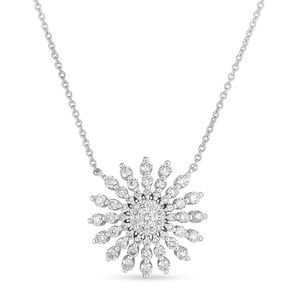 New Roberto Coin Tiny Treasures 18K White Gold Diamond Sunburst Necklace